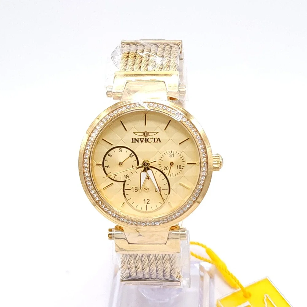 Invicta Angel Eterna 28918 Womens Watch Gold Crystal Bezel 36mm Quartz NEW